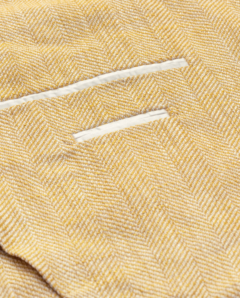 Ferla Goldenrod & White Silk, Linen & Cotton Slubbed Herringbone