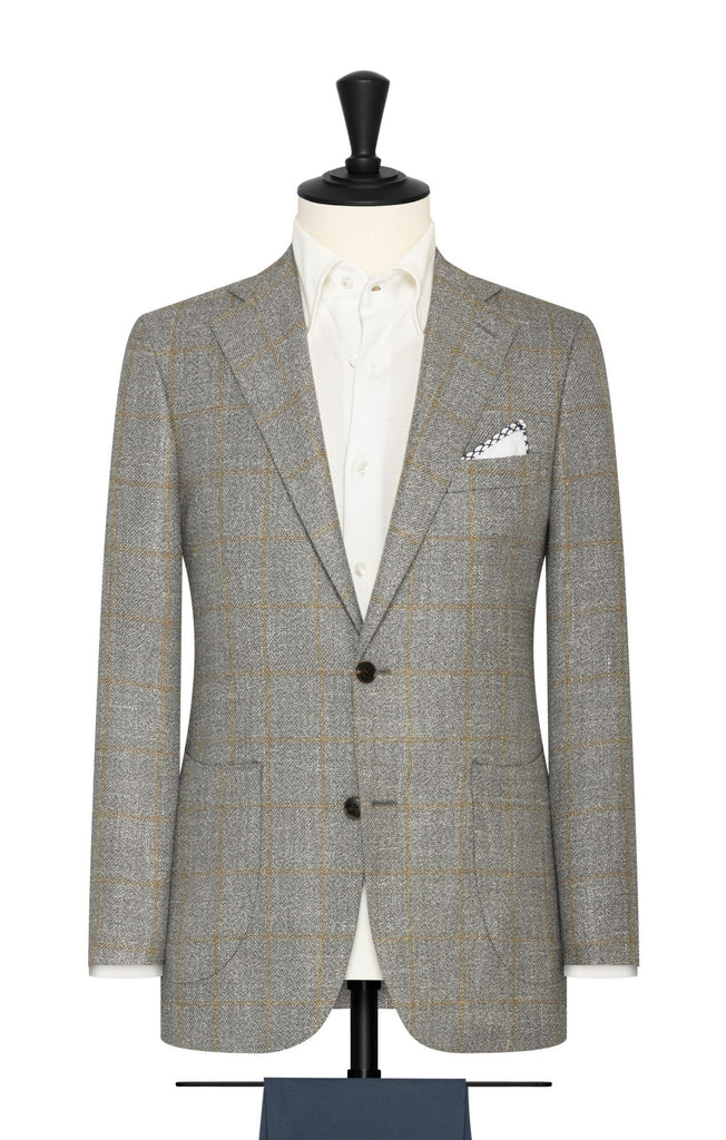 grey wool silk linen textured twill with yellow windowpane Inspiration