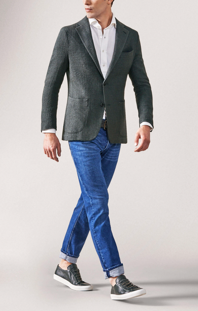 Ferla Juniper Green Wool & Silk Blend Giro Inglese