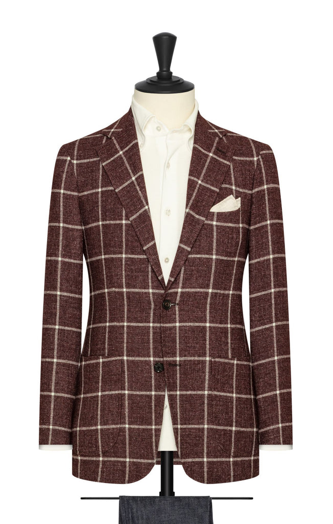Angelico Burgundy Wouliné with White Windowpane