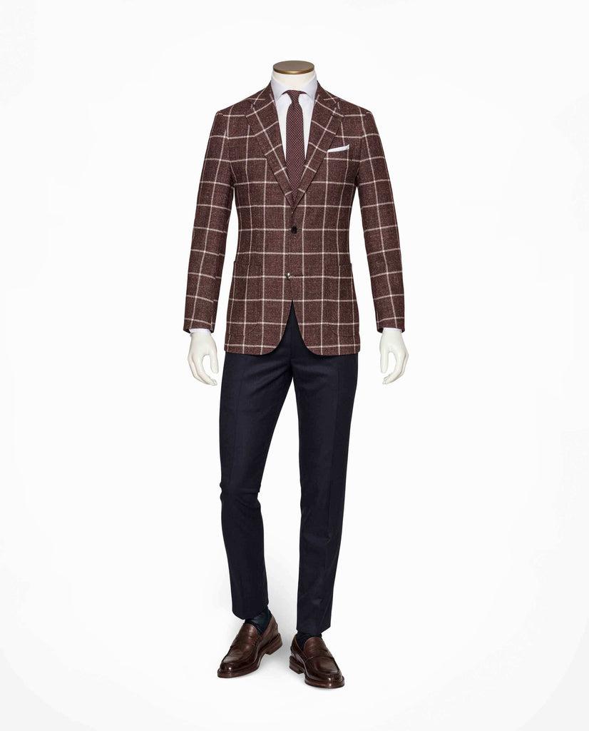 Angelico Burgundy Wouliné with White Windowpane