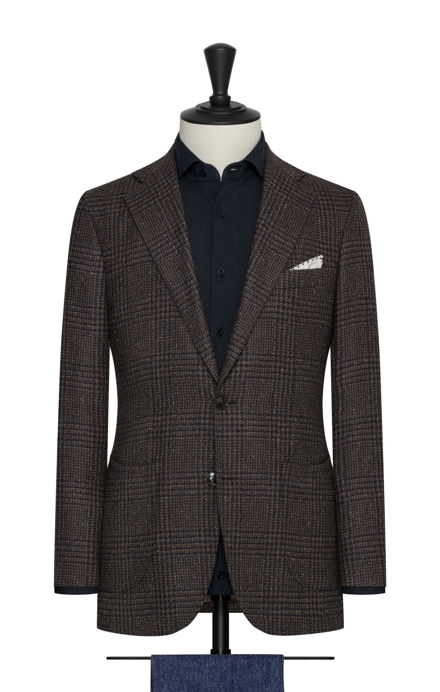 Ferla Chestnut & Navy Baby Alpaca, Wool & Silk with Glencheck