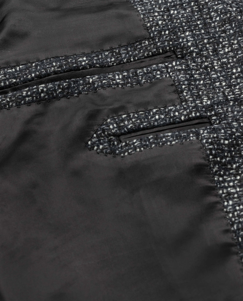 Ferla Black, White & Midnight Blue Baby Alpaca & Wool Bouclé with Micro Check