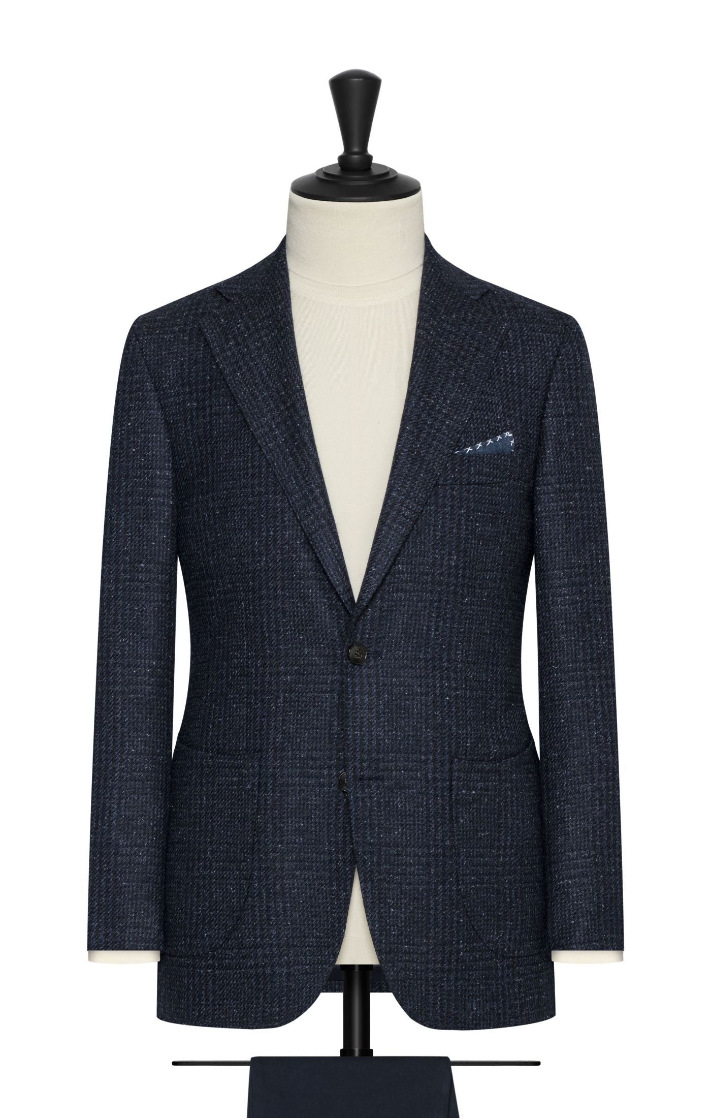 Ferla Mixed Blue Baby Alpaca, Wool & Silk with Glencheck