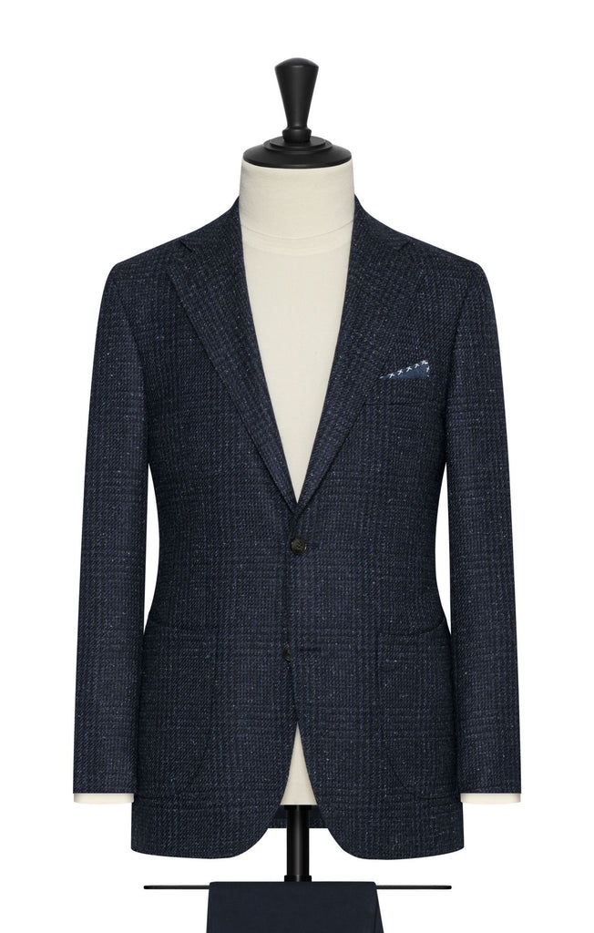 Ferla Mixed Blue Baby Alpaca, Wool & Silk with Glencheck