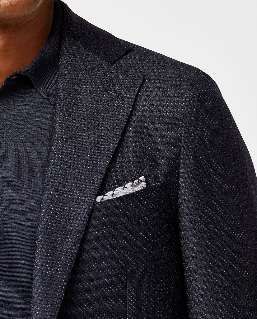 Paulo Oliveira Travel Jacket in Dark Speckled Blue Stretch Merino Wool