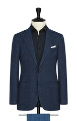 navy wool,cotton and linen blend open weave with micro check Inspiration