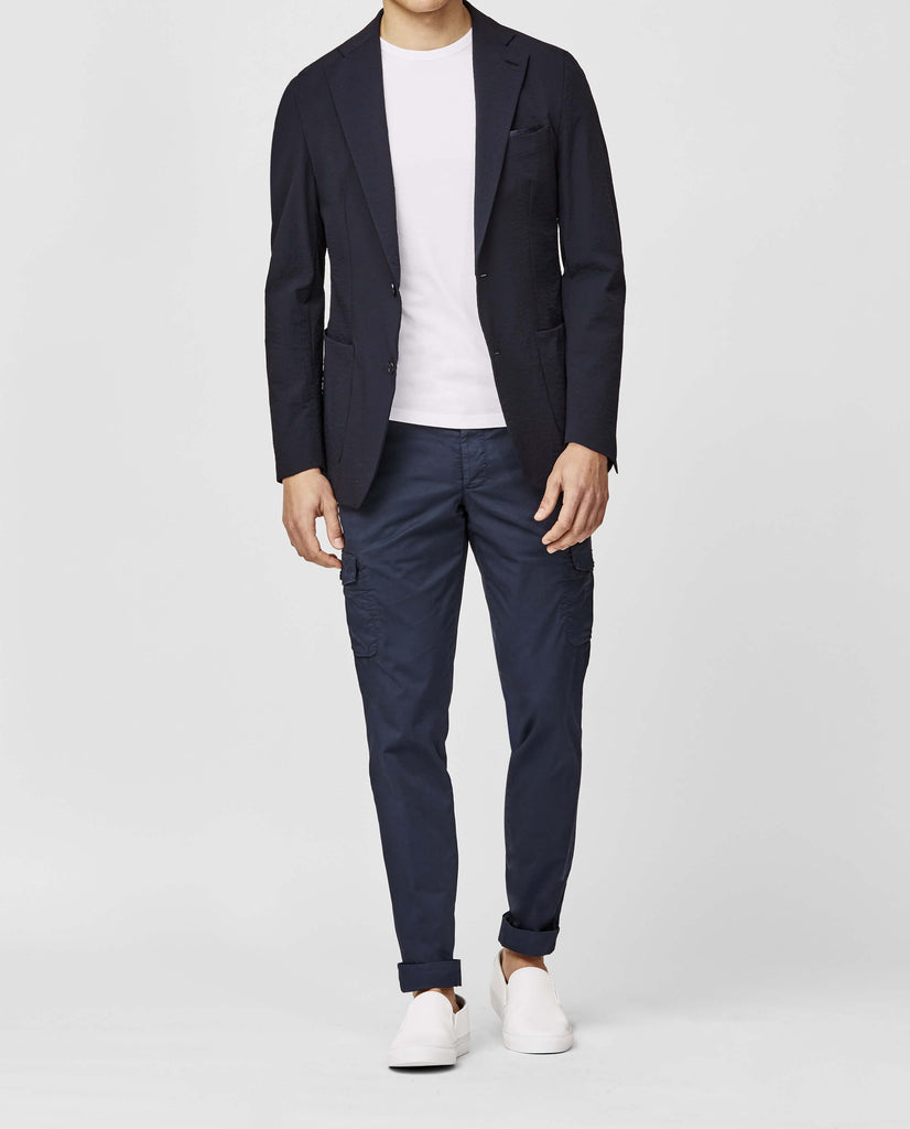 Olmetex Dark Blue Stretch Water Repellent Technical Seersucker Fabric