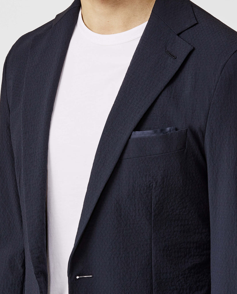 Olmetex Dark Blue Stretch Water Repellent Technical Seersucker Fabric