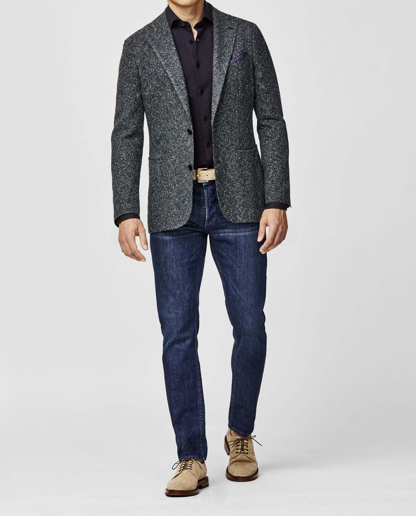 Ferla Green & Navy Blue Linen Blend with Slubs