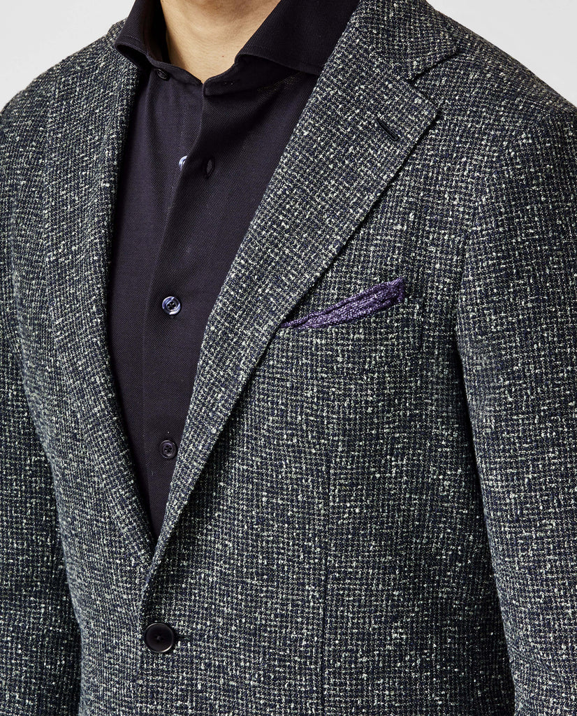 Ferla Green & Navy Blue Linen Blend with Slubs