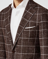 Carlo Barbera Coffee Brown Mouliné Wool & Linen Basketweave with Light Grey Check