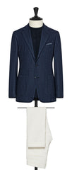 Milior dark blue stretch wool cashmere blend with stripe Inspiration