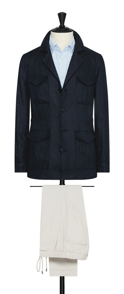 Baird McNutt Pure Navy Blue Linen Plain Weave with Micro Effect