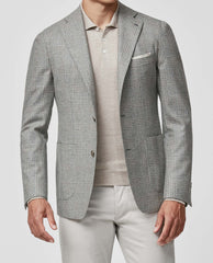 Di Pray Grey Mélange S130 Merino Wool with Taupe Prince of Wales Check