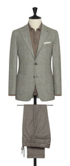 Di Pray grey mélange s130 wool with taupe Prince of Wales check Inspiration