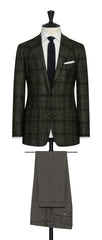 Delfino dark green wool silk cashmere with brown black check Inspiration