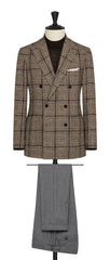 TG Di Fabio mixed brown wool silk cashmere blend glencheck with blue overcheck Inspiration