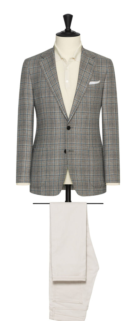 Di Pray Taupe with Light Blue Check Silk & Wool