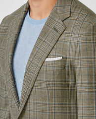 Di Pray Taupe with Light Blue Check Silk & Wool