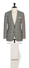 Possen Collection taupe silk wool with light blue check Inspiration