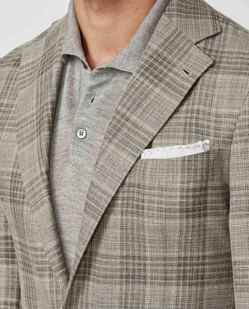 Loro Piana SUMMERTIME Taupe Wool, Silk & Linen with Light Brown Check