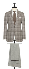 Loro Piana taupe wool silk linen with light brown check Inspiration