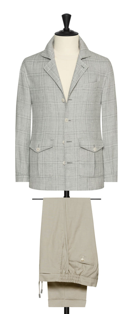 Drago Off White Linen & Wool with Smoke Grey Check
