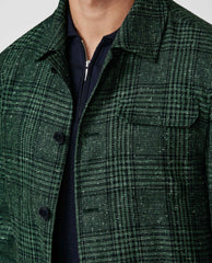 Loro Piana Lightweight Sage Green Bouclé Wool, Silk & Linen Blend with Dark Blue Glencheck