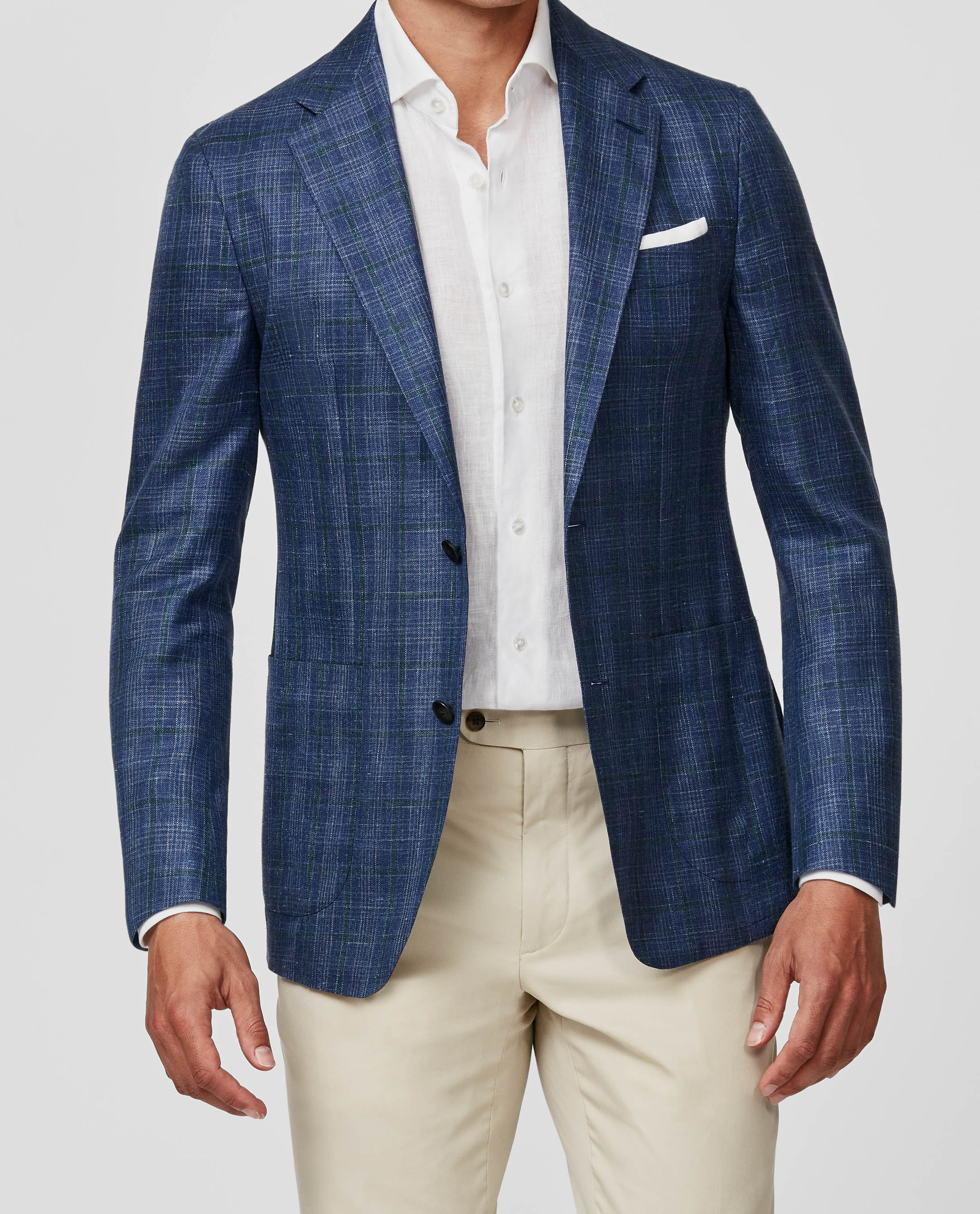 Made to measure Jacket Loro Piana royal blue white wool silk linen ...