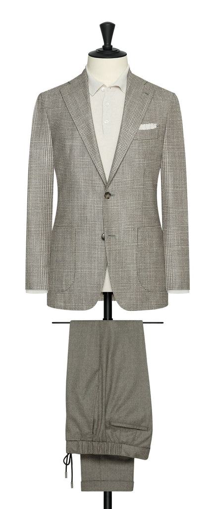Loro Piana Sand Grey Wool, Silk & Cashmere with Glencheck