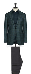 Loro Piana Green Wool Silk Cashmere Glencheck With Blue Check Inspiration