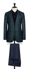 Loro Piana Bottle Green Sharkskin Wool Silk Cashmere With Blue Overcheck Inspiration