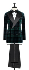 Pontoglio Dark Green Stretch Cotton Velvet With Tartan Inspiration