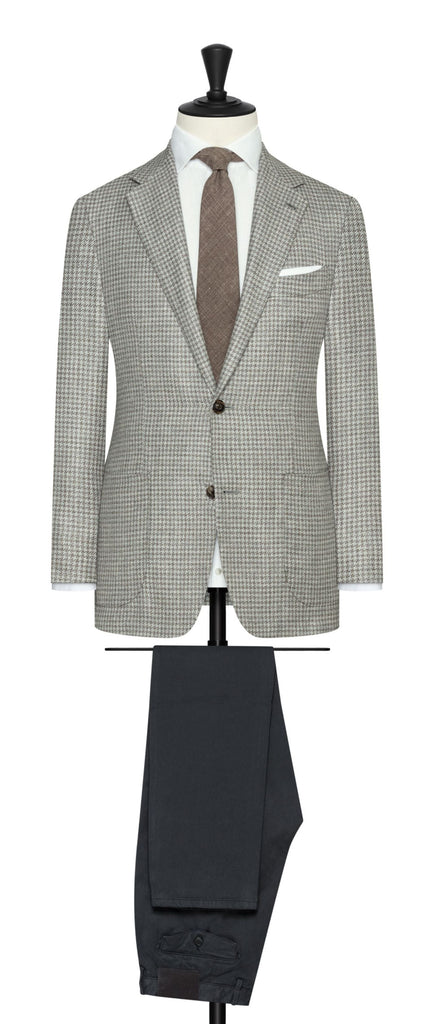 Loro Piana Light Grey & Taupe Wool, Silk & Linen Houndstooth
