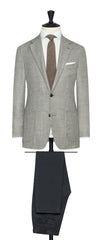Loro Piana Light Grey Taupe Wool Silk Linen Houndstooth Inspiration