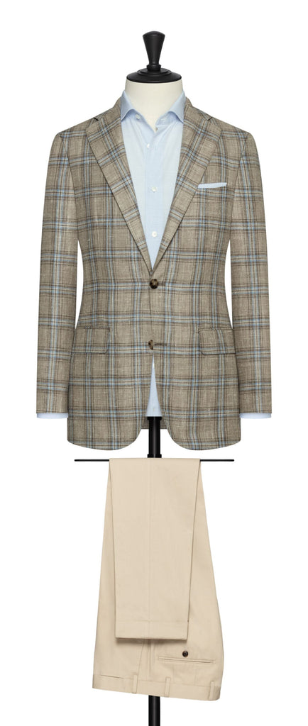 Possen Collection Taupe Wool Silk Linen Blend Check With Light Blue Overcheck Inspiration