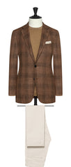 Loro Piana Rust Brown Stretch Wool Silk Linen Blend With Brown Check Inspiration