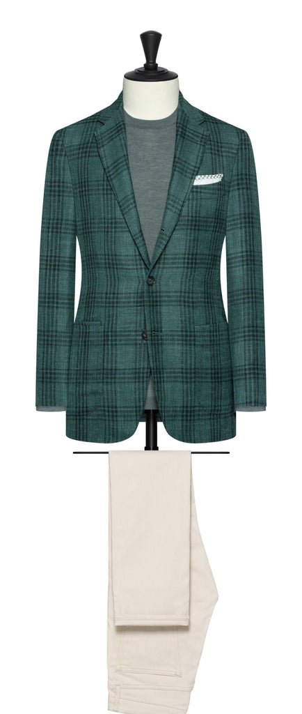 Possen Collection Bottle Green Wool Silk Linen With Dark Green Overcheck Inspiration