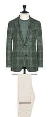 Loro Piana Sage Green Wool Silk Linen Check With Tonal Overcheck Inspiration