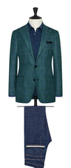 Loro Piana Green Wool Silk Linen Check With Blue Overcheck Inspiration
