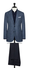 Loro Piana Slate Blue Wool Silk Linen With Navy Glen Check Inspiration