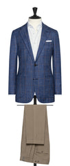 Possen Collection Dark Blue Wool Silk Linen With Copper Windowpane Inspiration