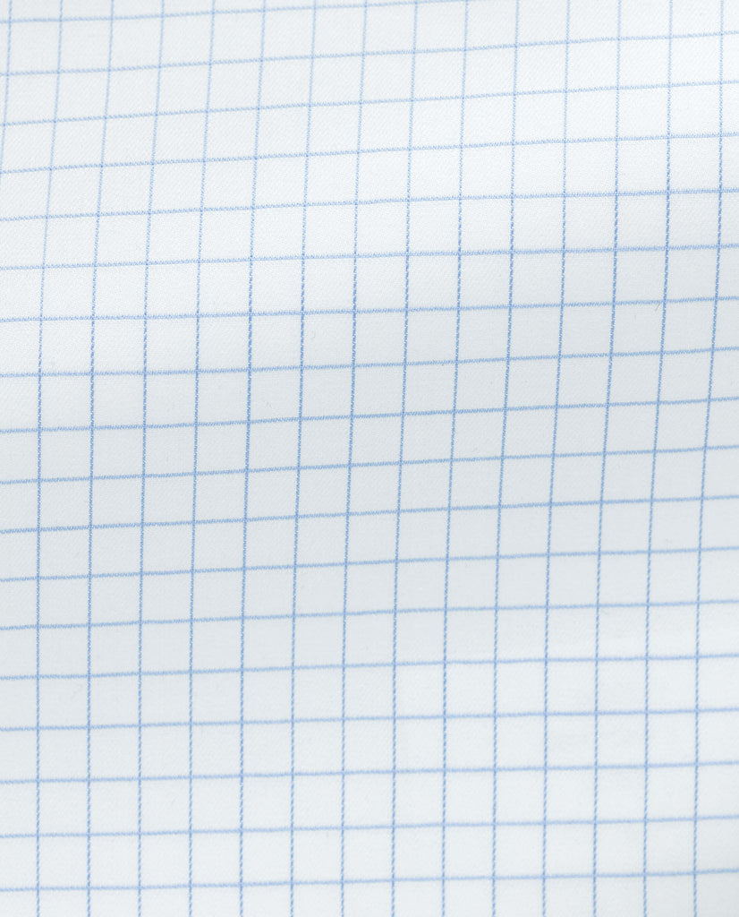 Albini Light Blue Check Twill 365 Easy Care Fine Cotton
