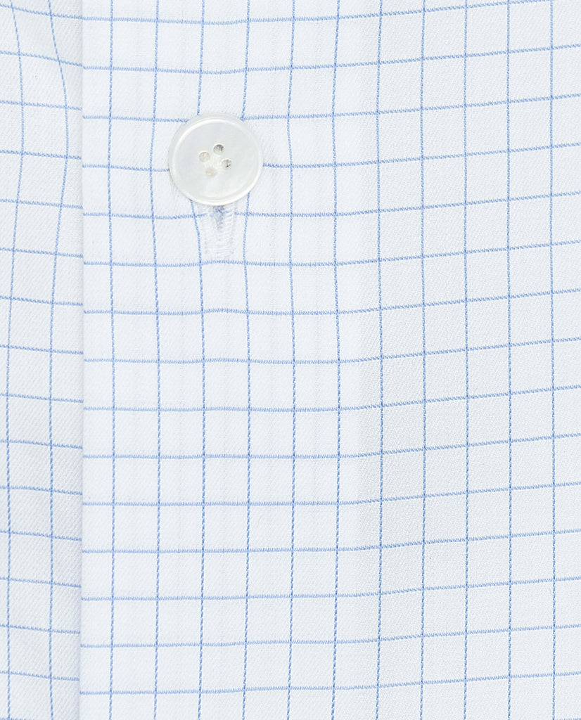 Albini Light Blue Check Twill 365 Easy Care Fine Cotton