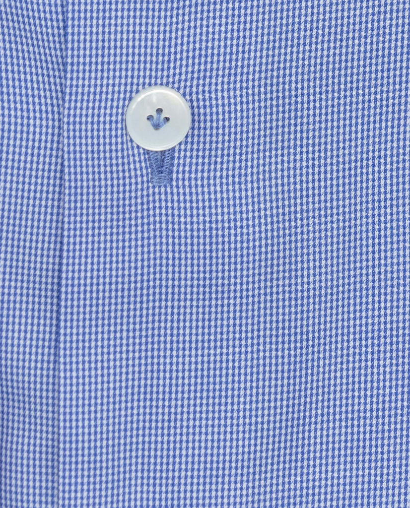 Albini Blue Micro Houndstooth Twill 365 Easy Care Fine Cotton