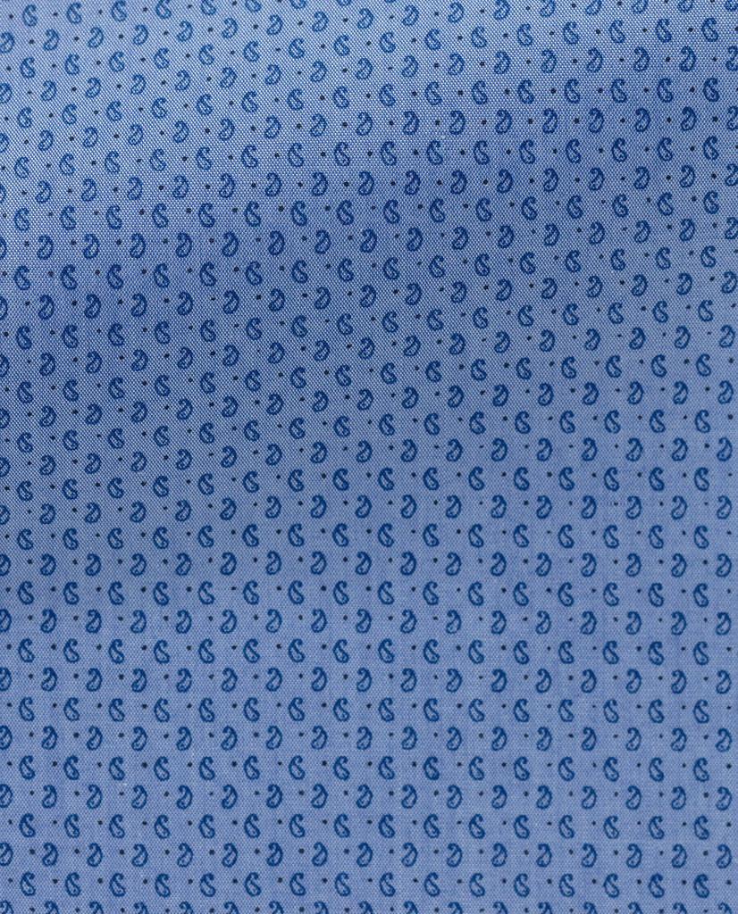 Albini Blue Poplin Paisley Dot Cotton 365 Easy Care Cotton