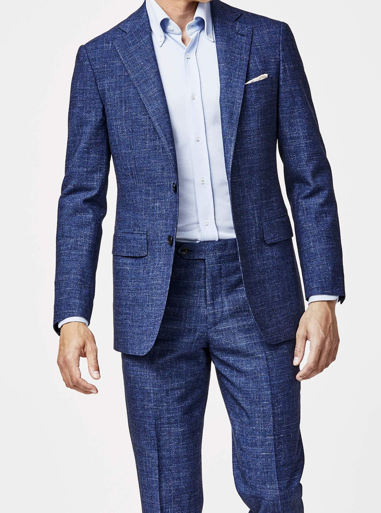 Angelico Wool & Linen Blend Bright Blue Dark Blue Brushed Houndstooth