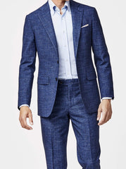 Angelico Wool & Linen Blend Bright Blue Dark Blue Brushed Houndstooth