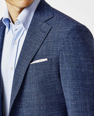 Angelico Wool & Linen Blend Bright Blue Dark Blue Brushed Houndstooth